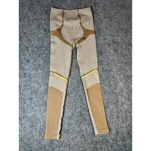 Yoga Stripe Pants Womens S Brown White Yellow Stretch Athletic Lounge Boho Gym